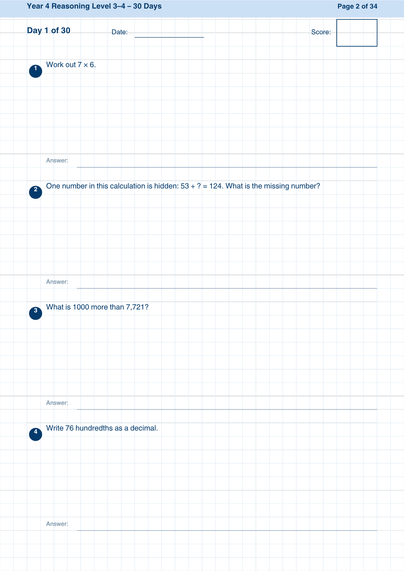Year 4 Reasoning 30-Day Practice Booklets