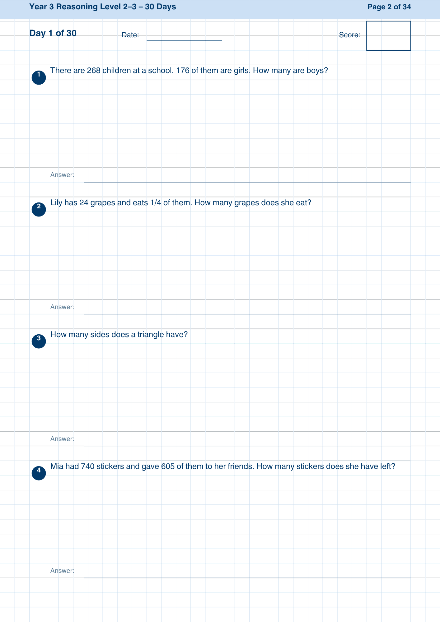 Year 3 Reasoning 30-Day Practice Booklets
