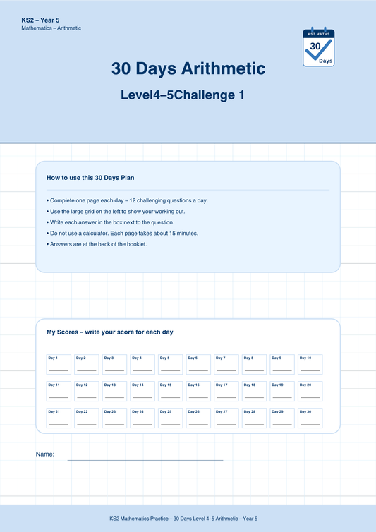Year 5 Arithmetic 30-Day Practice Booklets