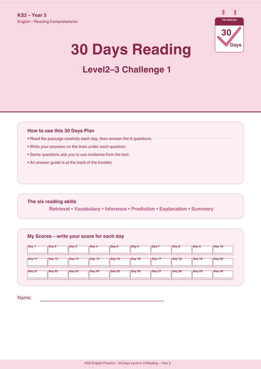 Year 3 Reading 30-Day Practice Booklets