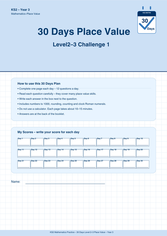 Year 3 Place Value 30-Day Practice Booklets