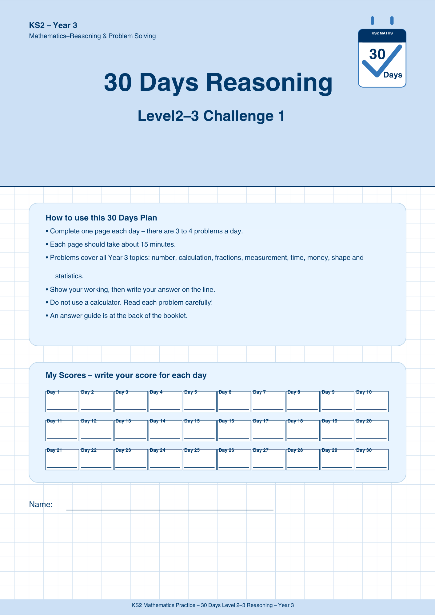 Year 3 Reasoning 30-Day Practice Booklets
