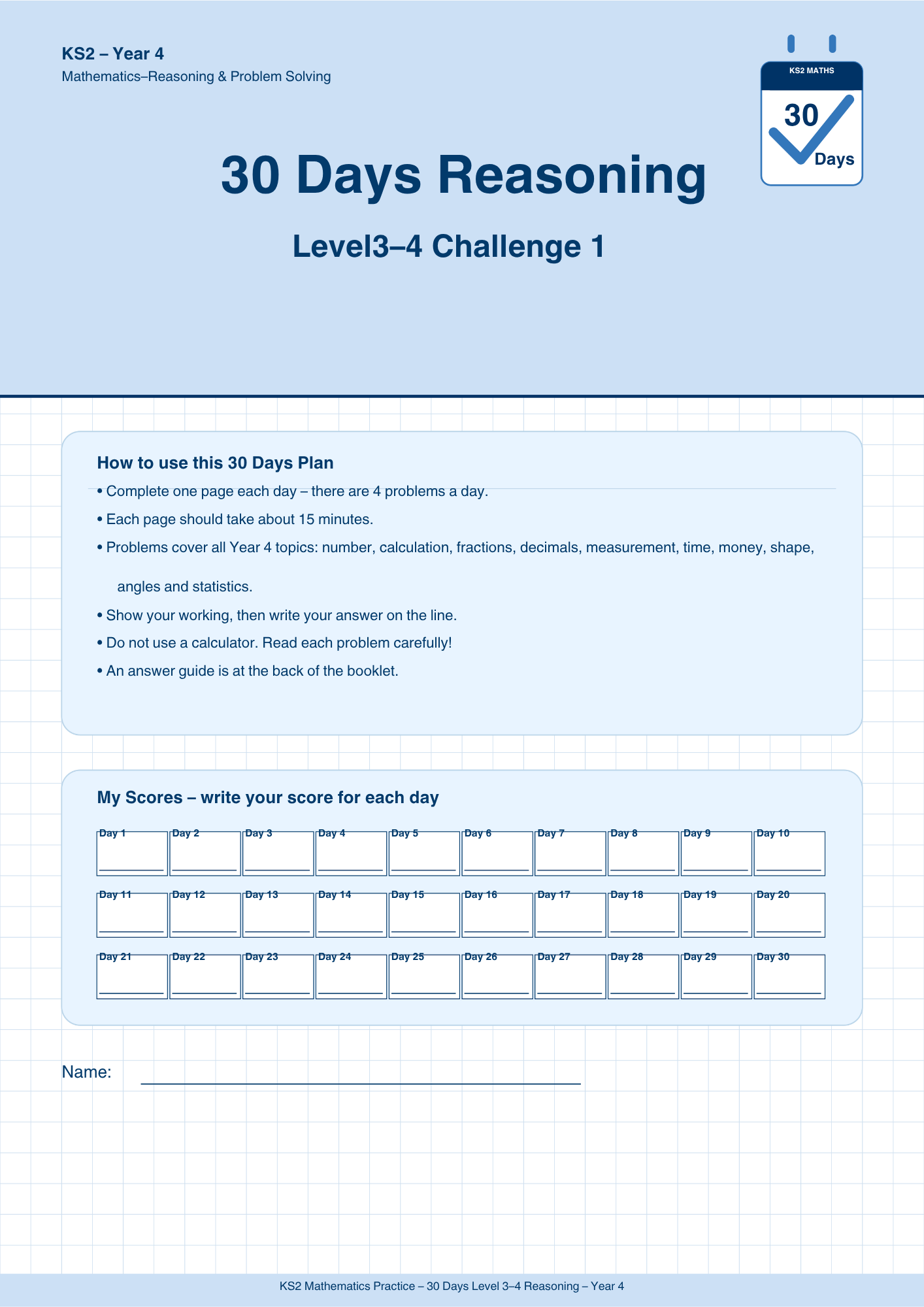 Year 4 Reasoning 30-Day Practice Booklets