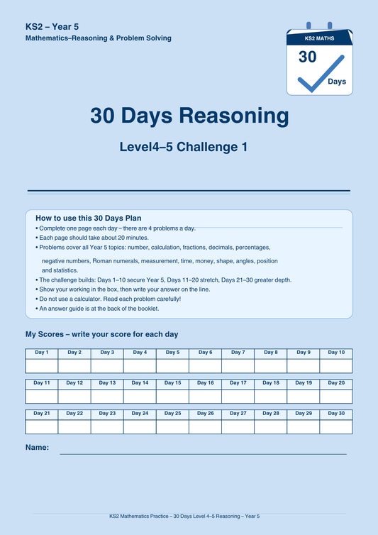 Year 5 Reasoning 30-Day Practice Booklets
