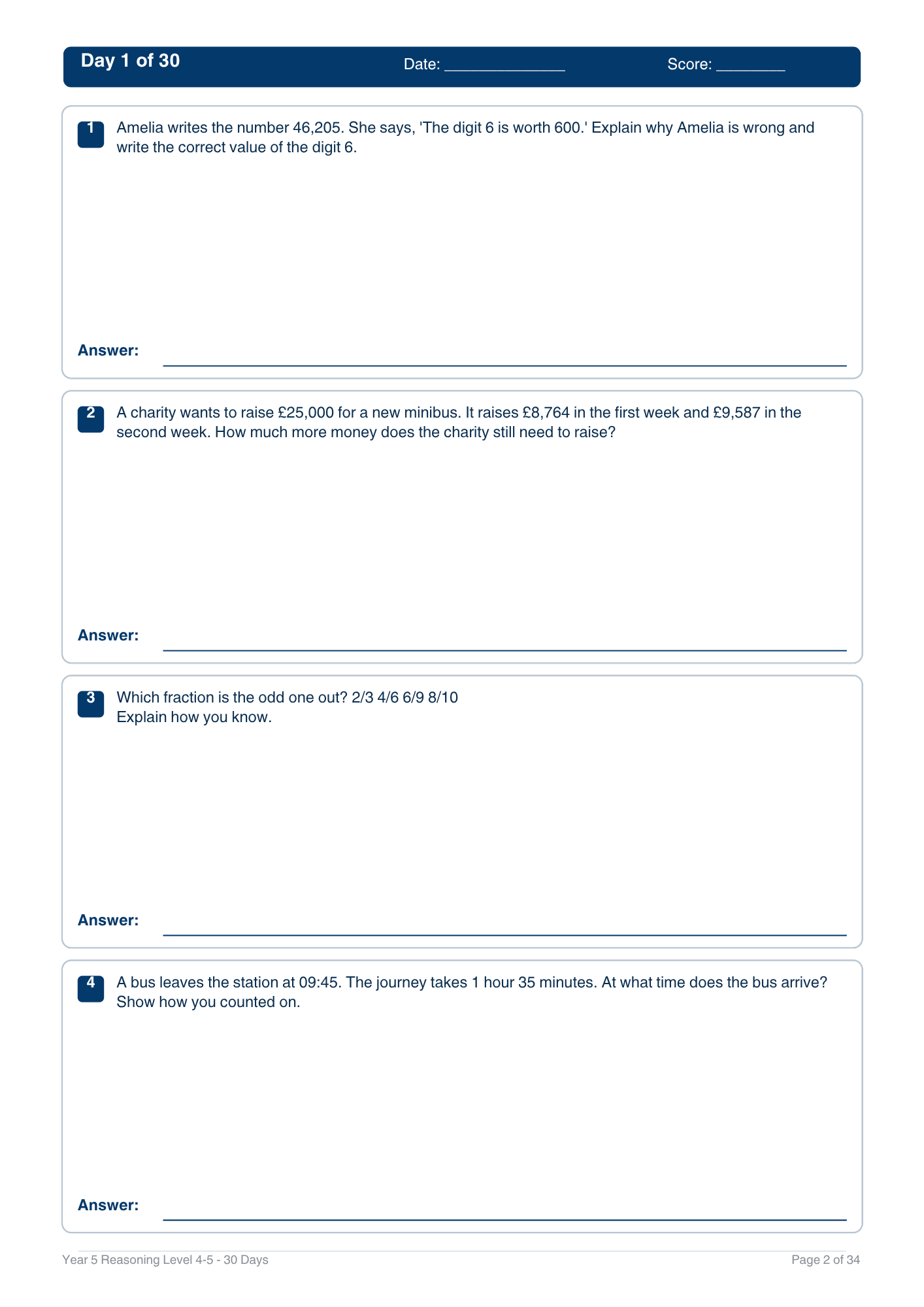 Year 5 Reasoning 30-Day Practice Booklets