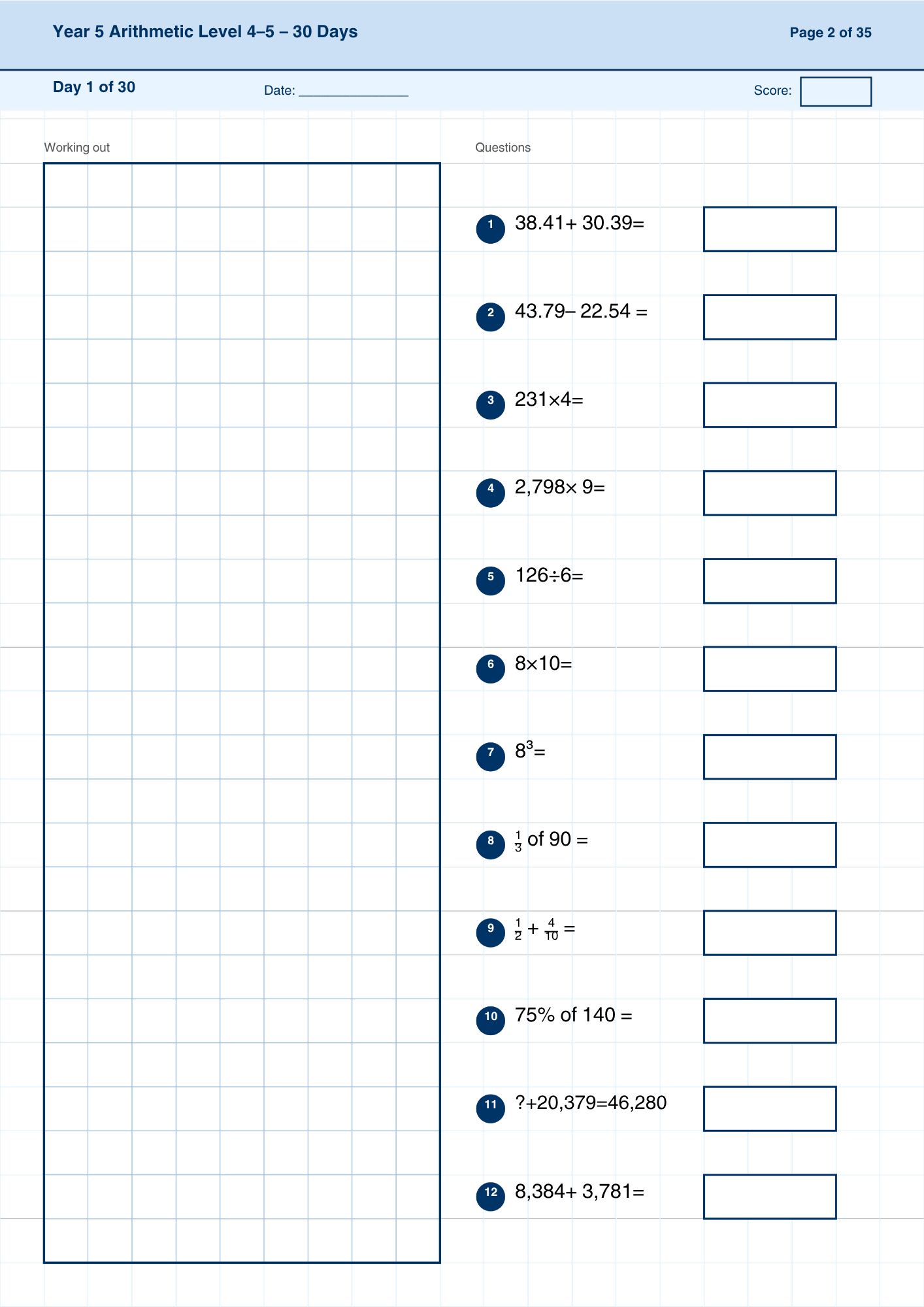 Year 5 Arithmetic 30-Day Practice Booklets