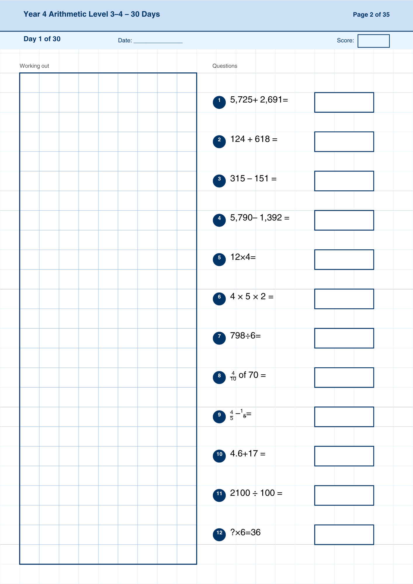 Year 4 Arithmetic 30-Day Practice Booklets